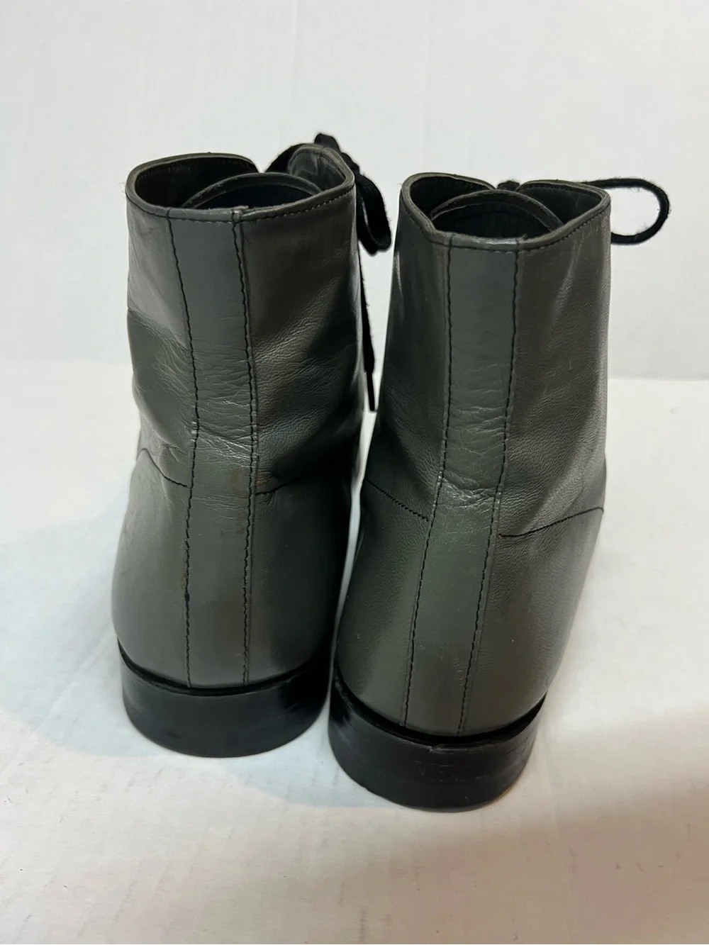 Stacy Adams Men’s 10.5 E Gray Leather Vintage Lace Up Military Combat Boots